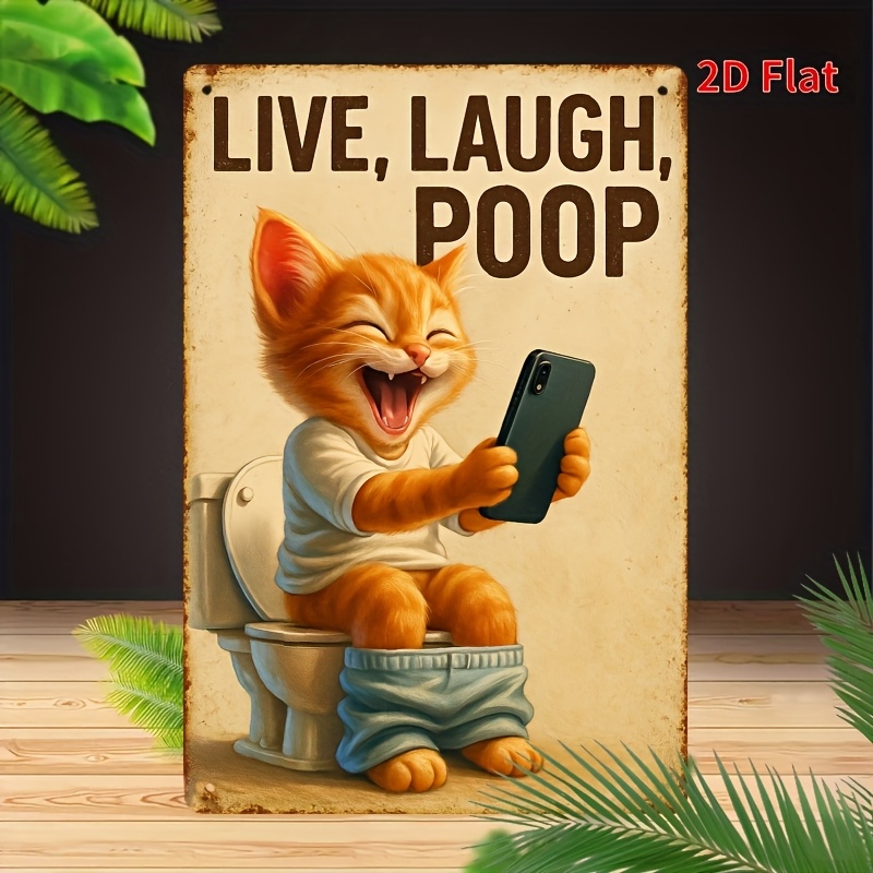 Funny Cat on Toilet Metal Wall - Home Bathroom Wall Decor recension och pris